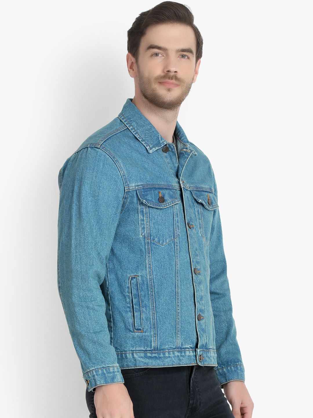 Kotty Men Blue Solid Denim Jacket