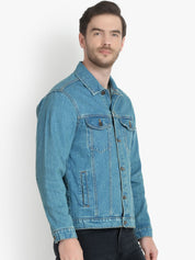 Kotty Men Blue Solid Denim Jacket