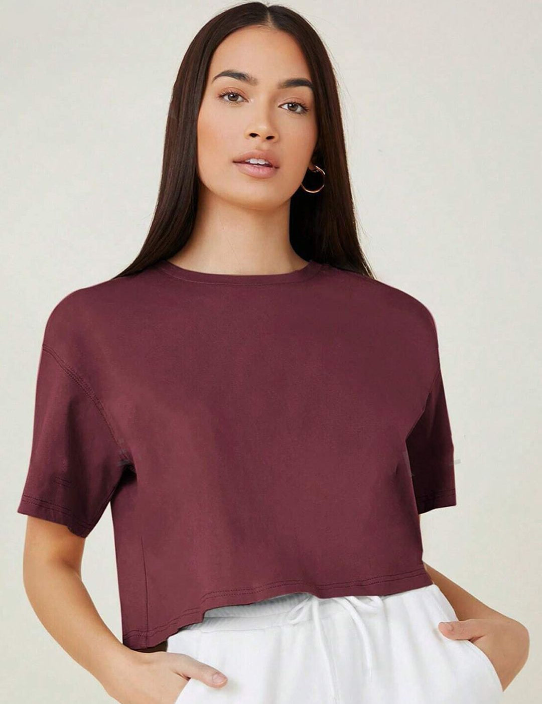 KOTTY Basics Round Neck Crop Oversized T-shirt