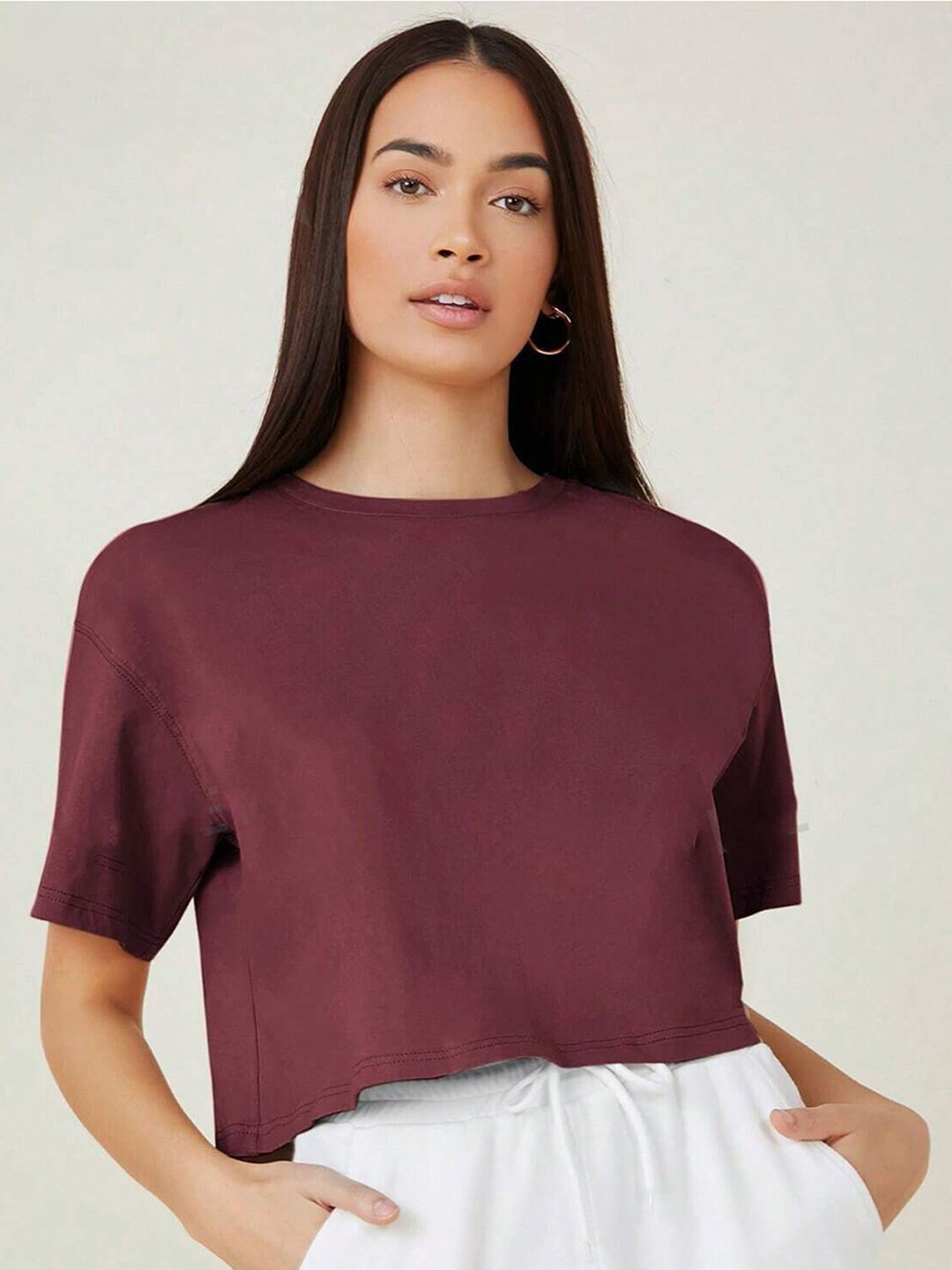 KOTTY Basics Round Neck Crop Oversized T-shirt