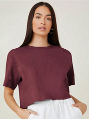 KOTTY Basics Round Neck Crop Oversized T-shirt