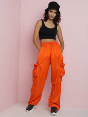 Kotty Women Solid Relaxed Loose Fit Mid -Rise Easy Wash Parachute Trousers