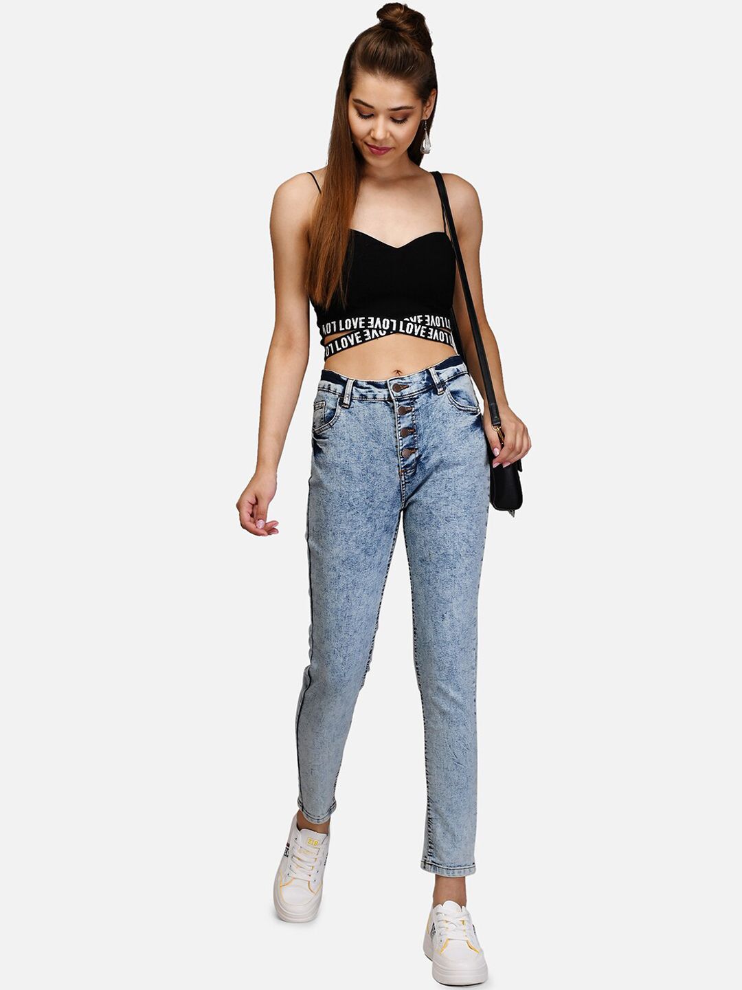 Kotty Women Blue Skinny Fit High-Rise Acid Washed Jeans