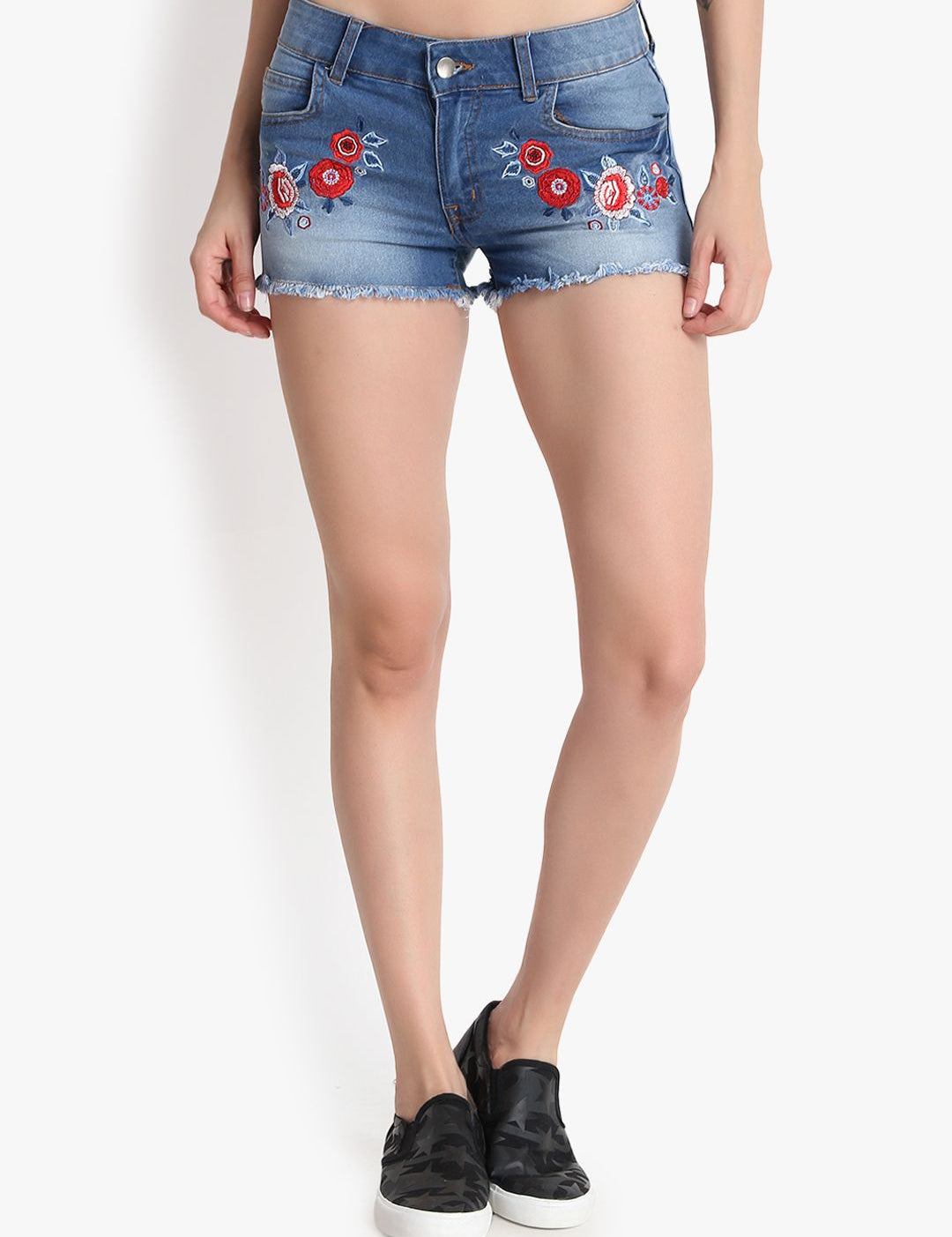 Kotty Women Blue Washed Regular Fit Hot Pants