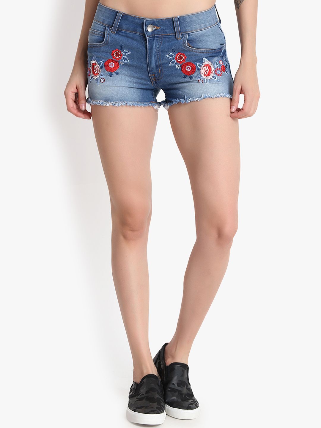 Kotty Women Blue Washed Regular Fit Hot Pants