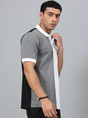 Kotty White & Grey Colourblocked Polo Collar T-shirt