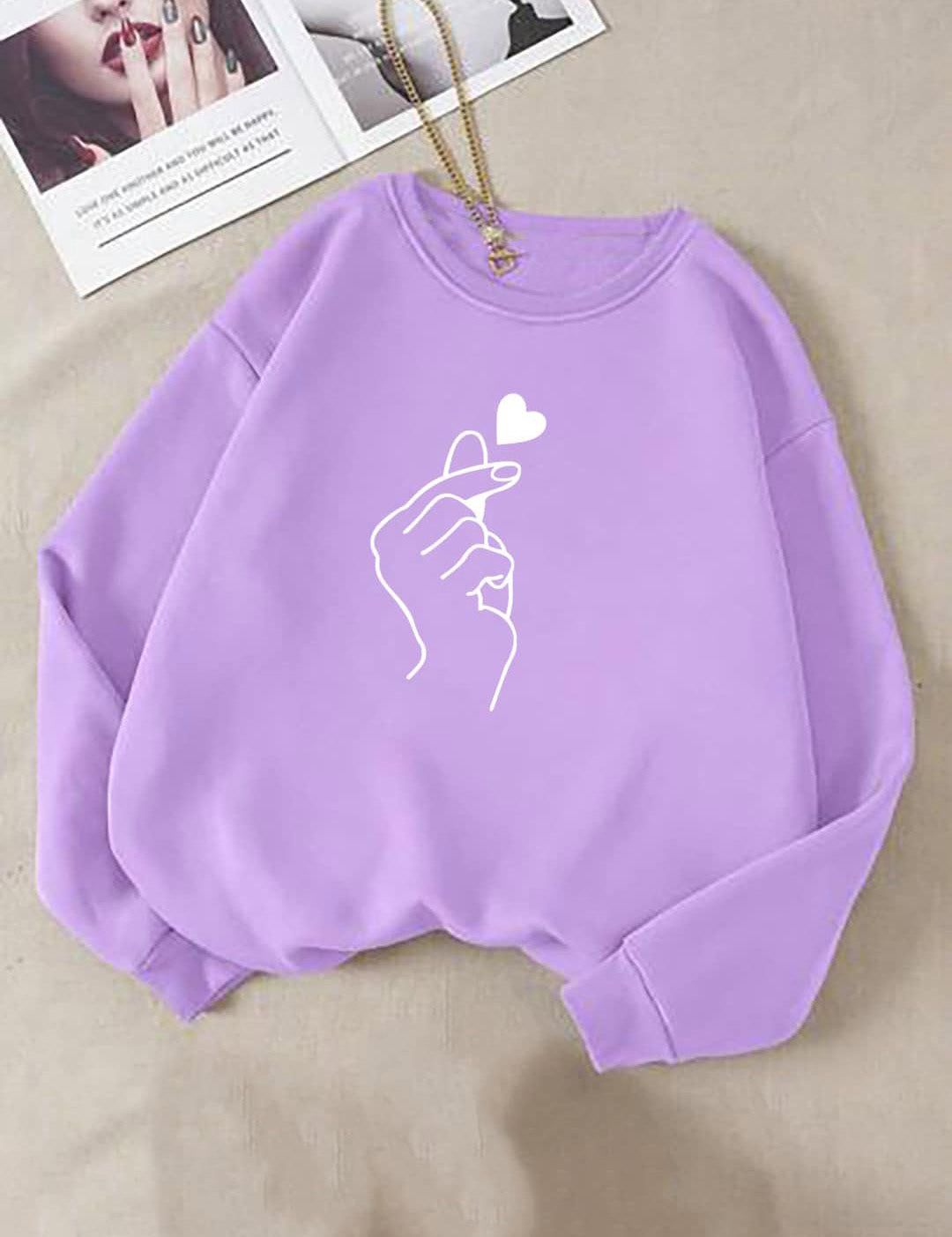 Kotty Lavender & White Graphic Printed Fleece Sweatshirt