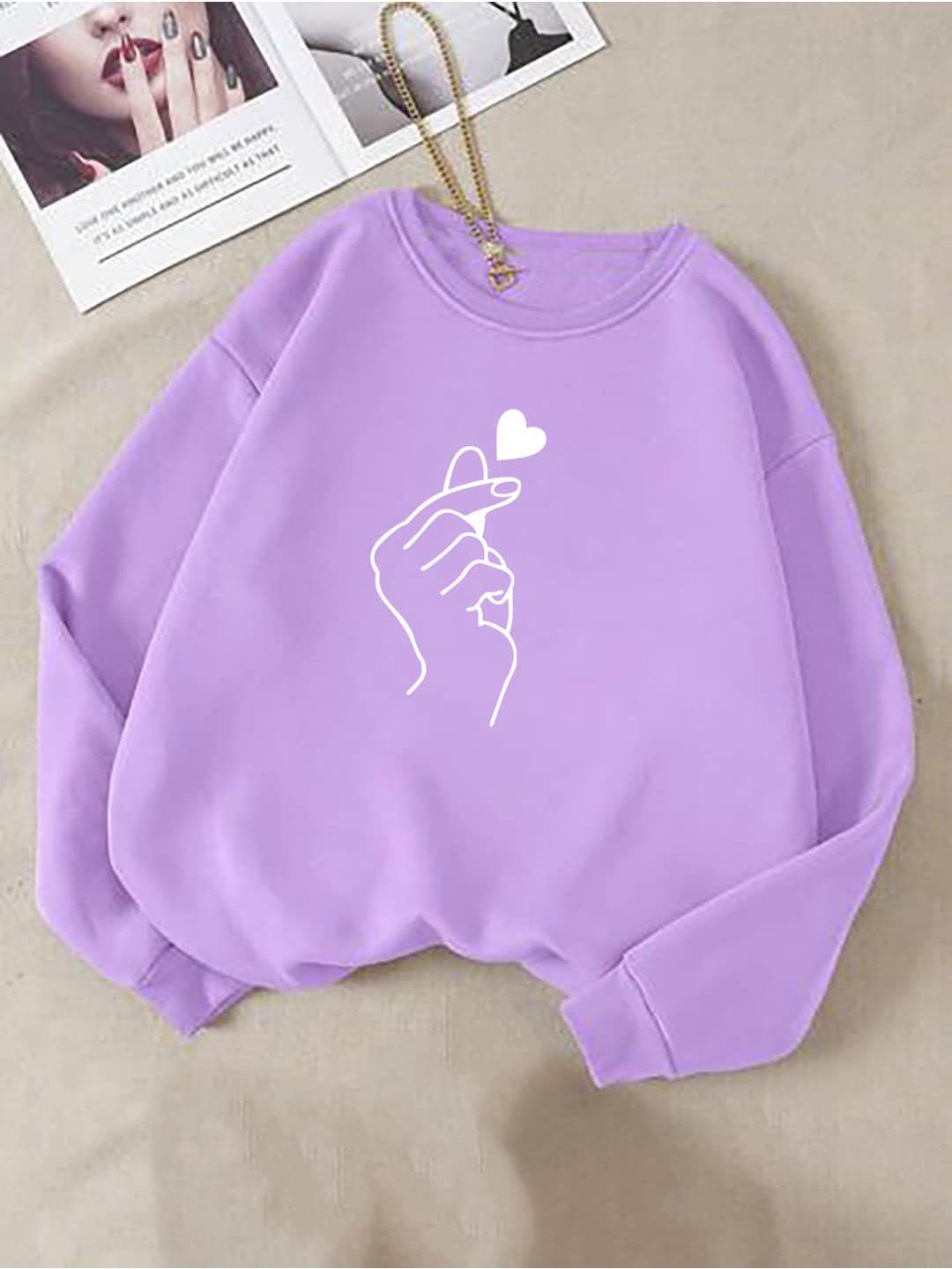 Kotty Lavender & White Graphic Printed Fleece Sweatshirt