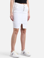 Kotty Women White Solid Denim Pencil Skirt