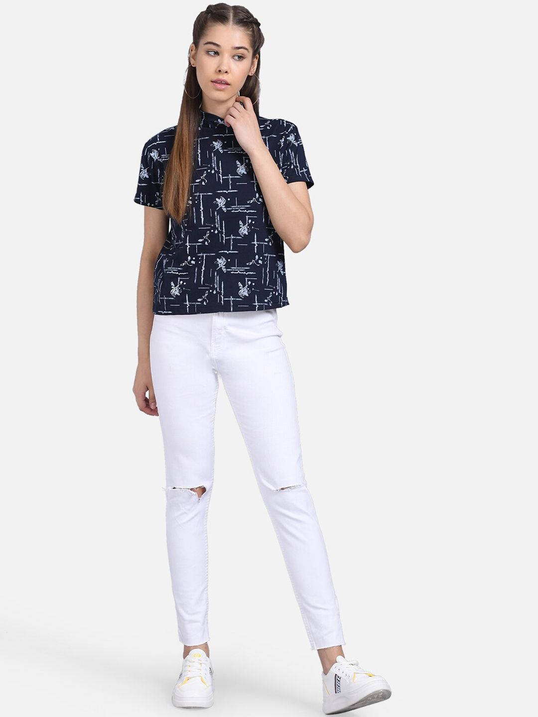 Kotty Women Blue Printed Pure Cotton Top