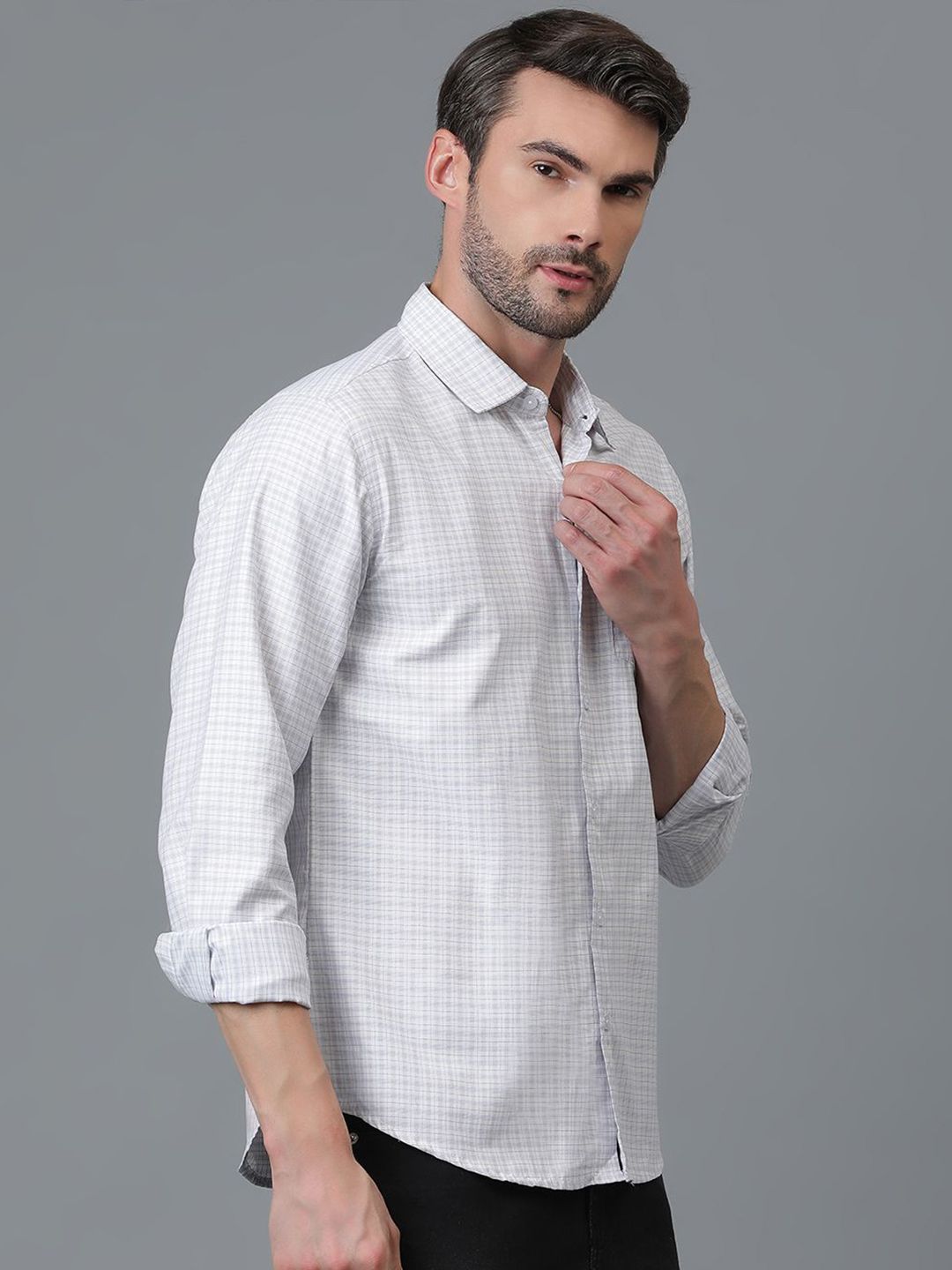 Kotty New White & Grey Gingham Checks Printed Casual Shirt