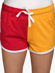 Kotty Women Red & Yellow Colourblocked Regular Fit Hot Pants