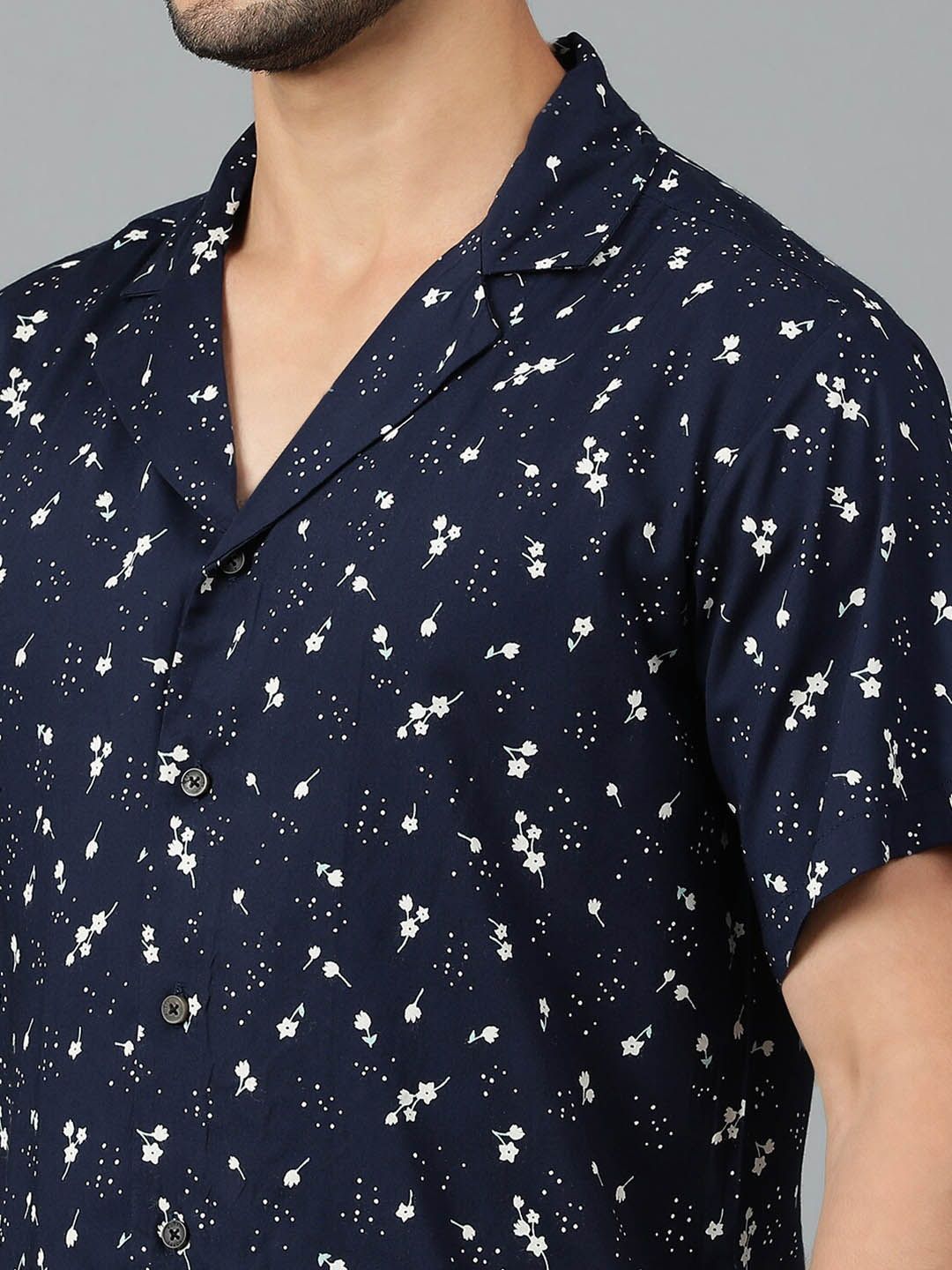 Kotty Men Cuban Collar Floral Printed Casual Shirt