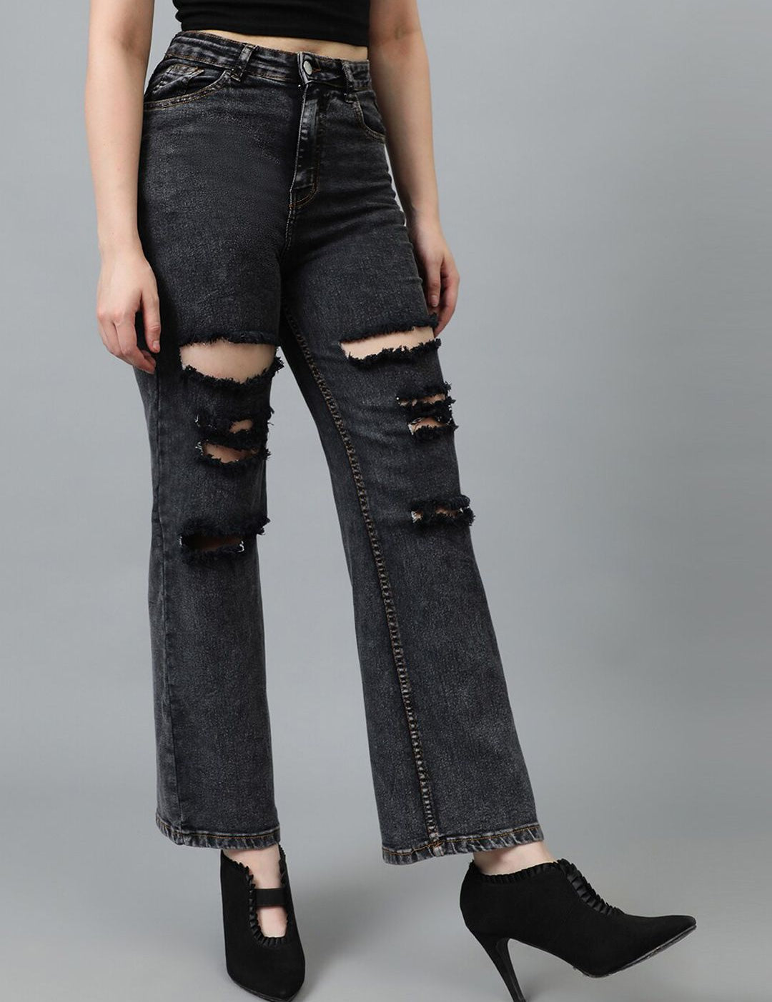 Kotty Women Jean Straight Fit High-Rise Highly Distressed Stretchable Jeans