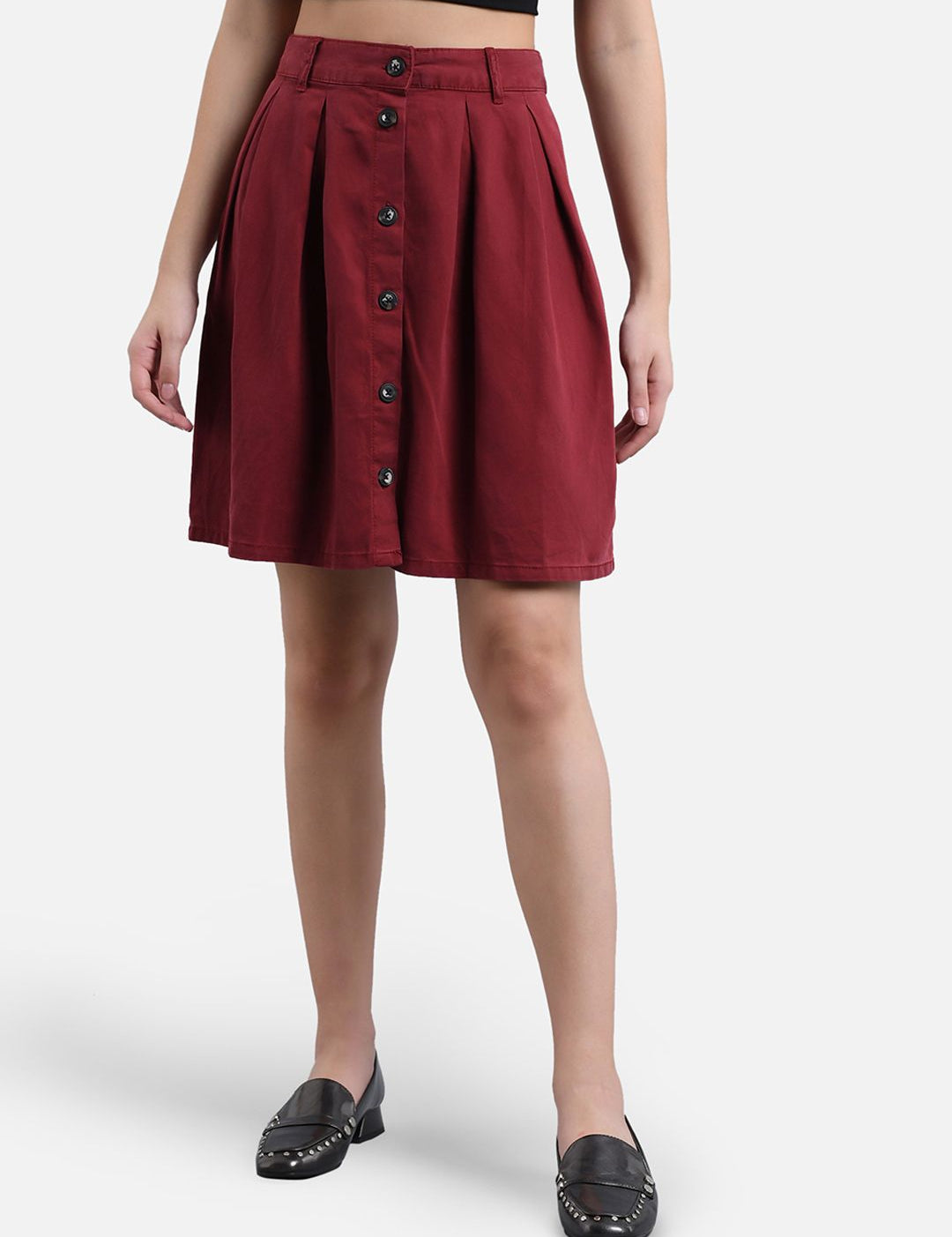 Kotty Women Maroon Solid Denim A-Line Mini Skirt