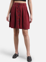 Kotty Women Maroon Solid Denim A-Line Mini Skirt