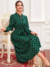 Kotty Green Checked Puff Sleeve Fit & Flare Midi Dress