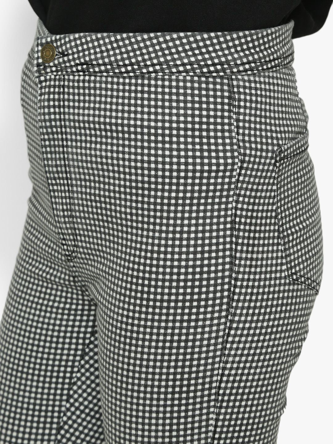 Kotty Women Grey & White Skinny Fit High-Rise Clean Look Checked Jeans