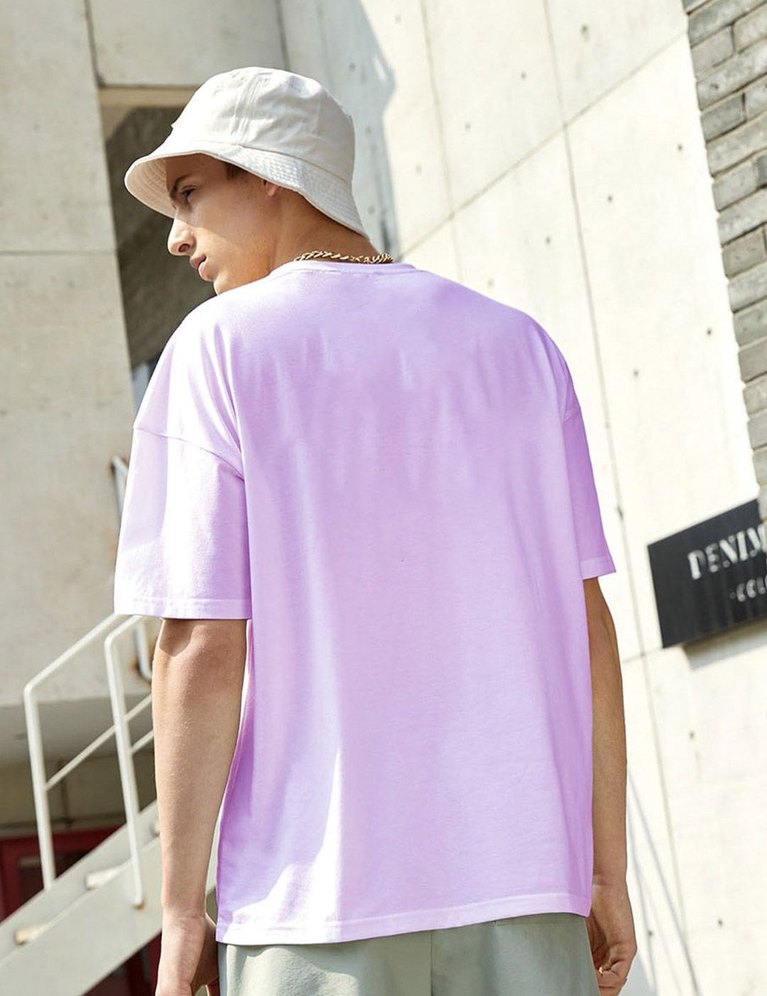 Kotty Purple Drop-Shoulder Sleeves Oversized Cotton Casual T-Shirt