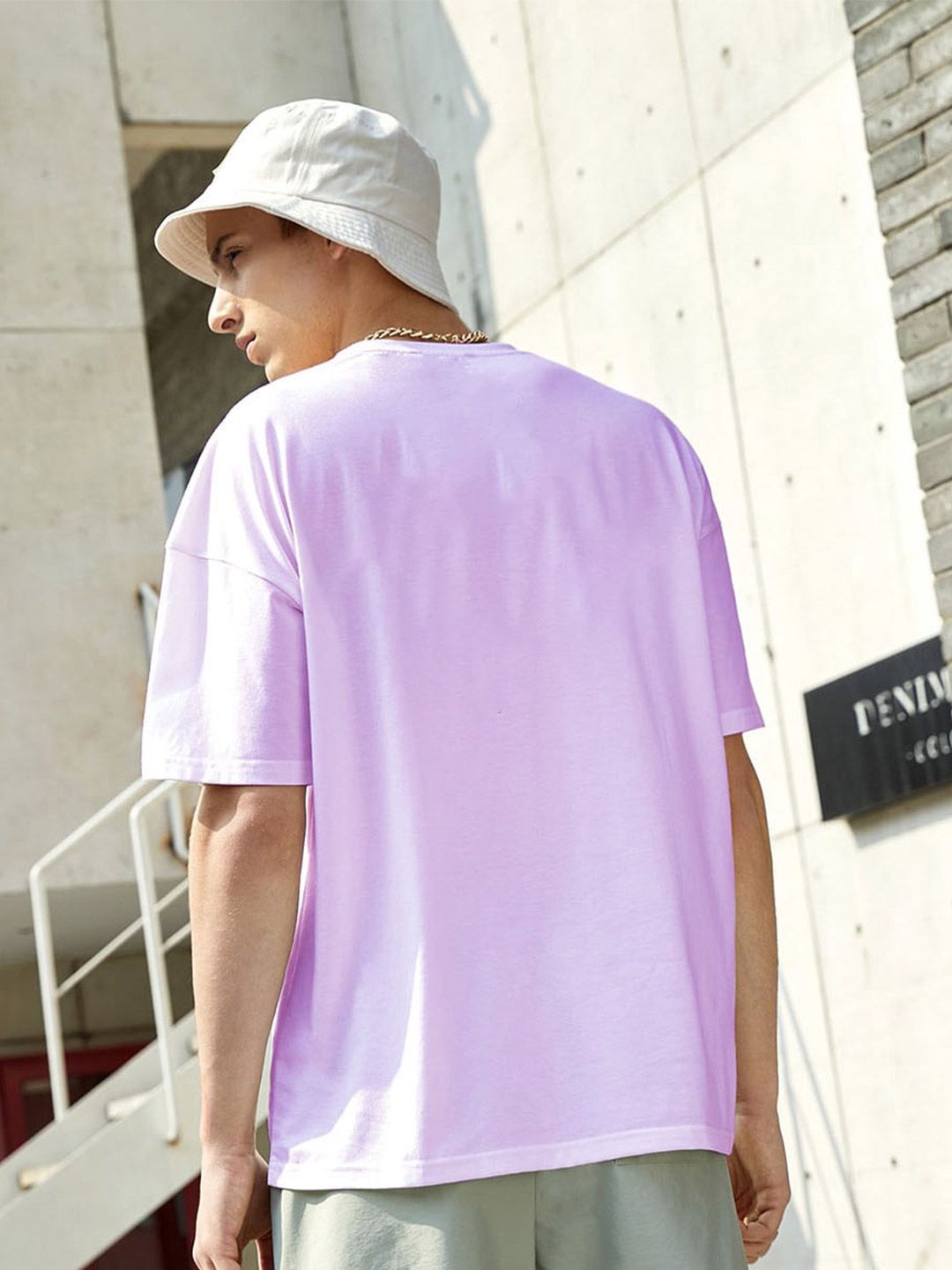 Kotty Purple Drop-Shoulder Sleeves Oversized Cotton Casual T-Shirt