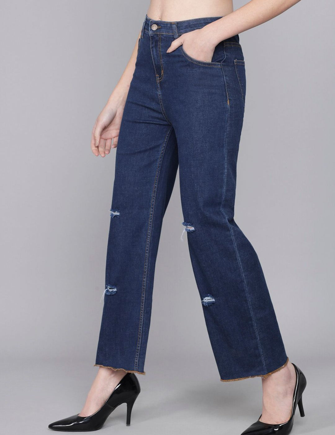 Kotty Women Blue Flared High-Rise Mildly Distressed Jeans