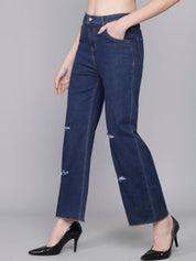 Kotty Women Blue Flared High-Rise Mildly Distressed Jeans