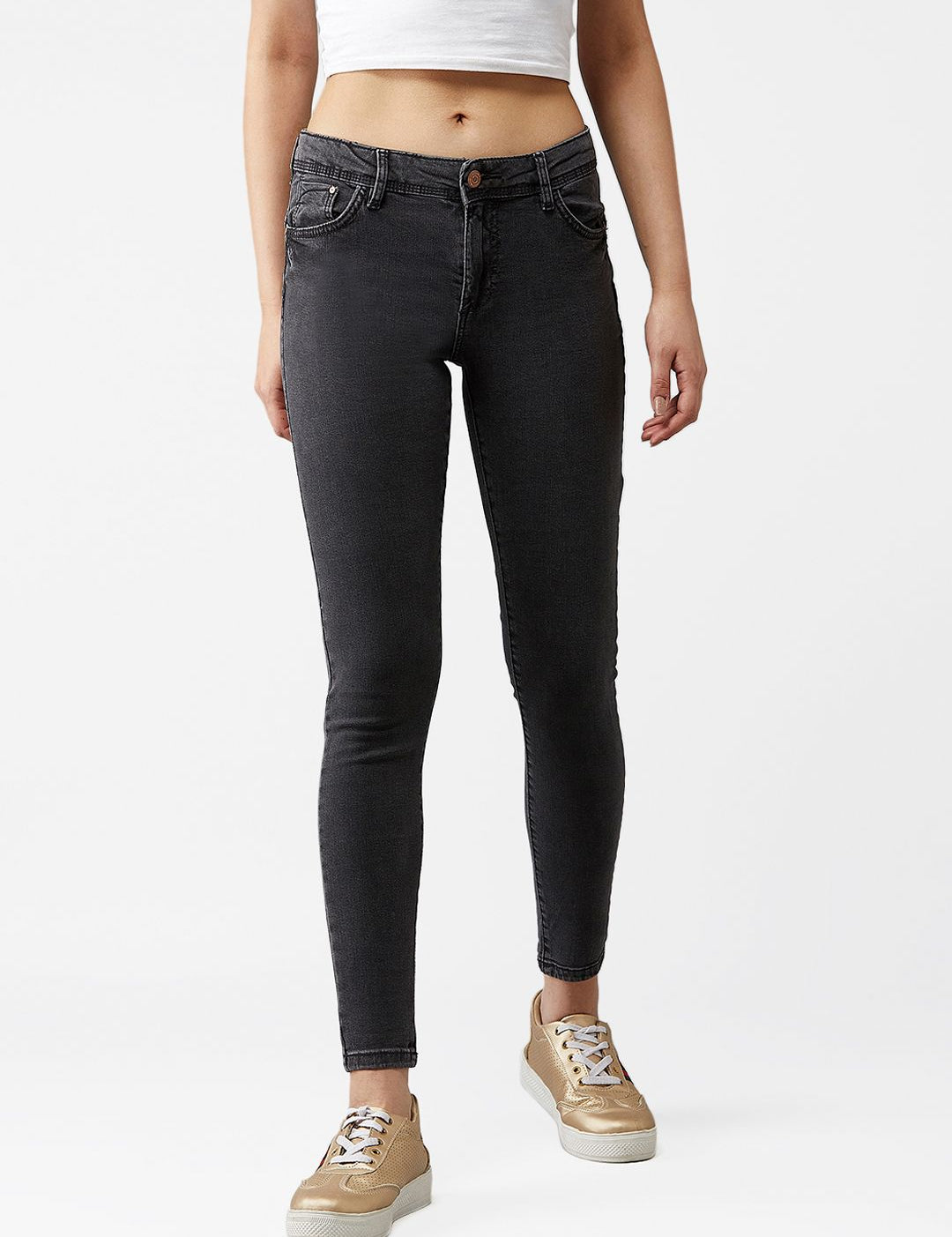 Kotty Women Charcoal Grey Skinny Fit High-Rise Clean Look Jeans