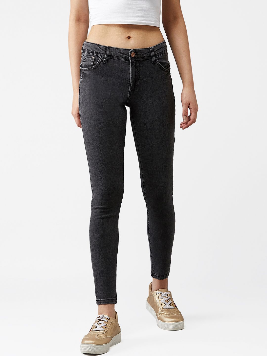 Kotty Women Charcoal Grey Skinny Fit High-Rise Clean Look Jeans