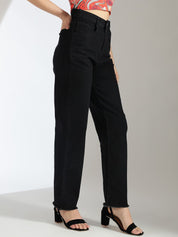 Stylecast X KOTTY Basics Women Black Slim Fit High-Rise Clean Look Frayed Hem Stretchable Jeans