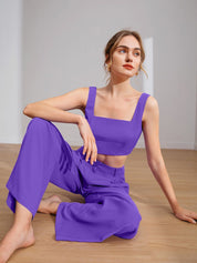 KOTTY BIZwear Square Neck Sleeveless Crop Top & Trousers