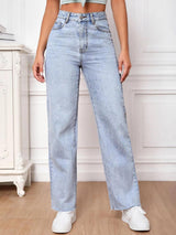 Kotty Women Blue Jean Straight Fit High-Rise Heavy Fade Clean Look Stretchable Jeans