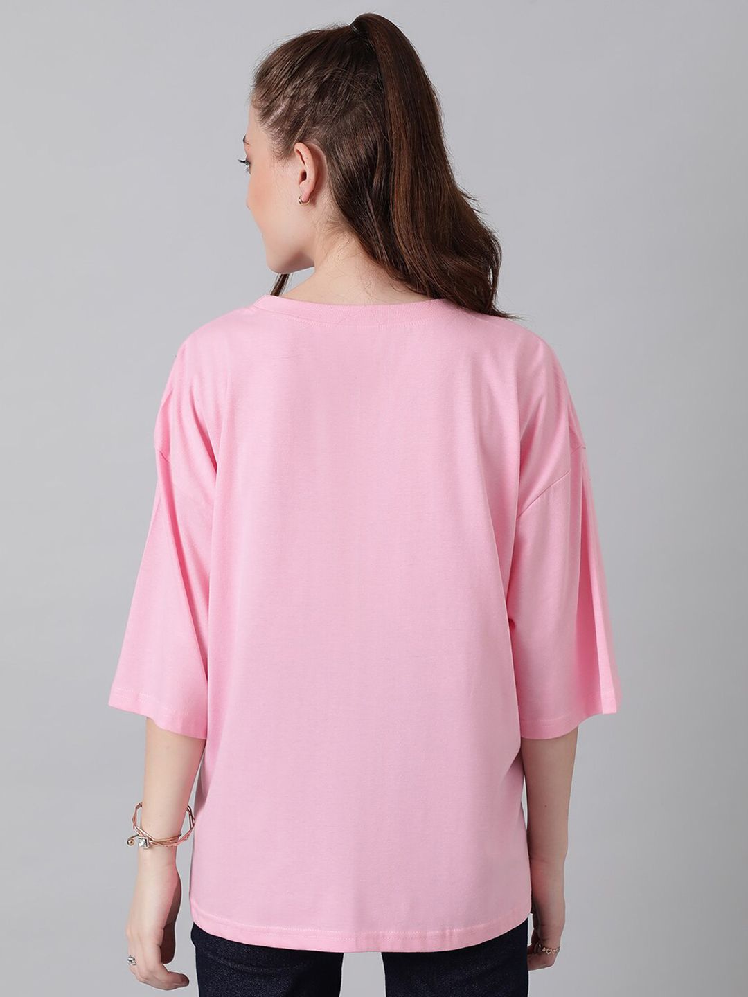 Kotty Graphic Printed Round Neck Drop-Shoulder Sleeves Oversized Fit Cotton T-Shirt