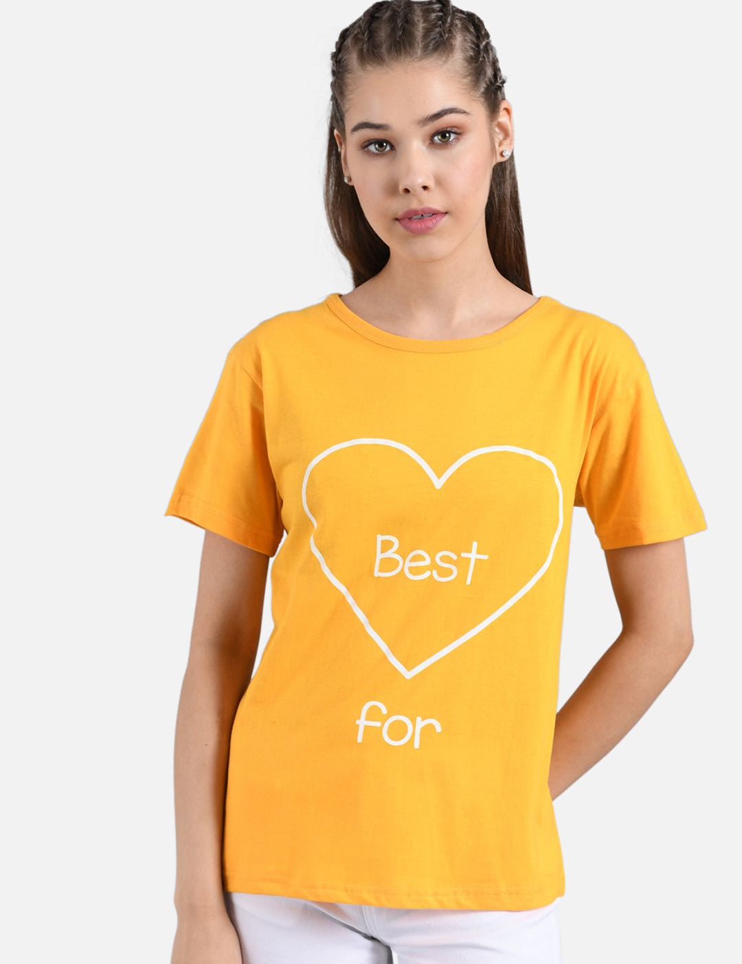 Kotty Women Yellow Printed Round Neck T-shirt