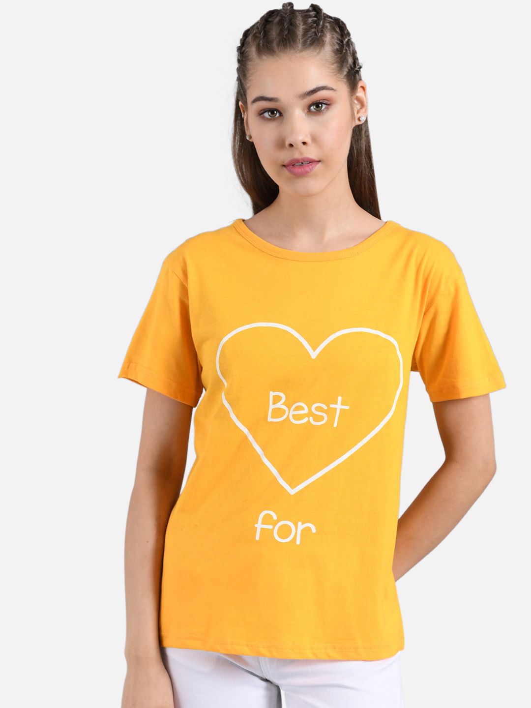 Kotty Women Yellow Printed Round Neck T-shirt