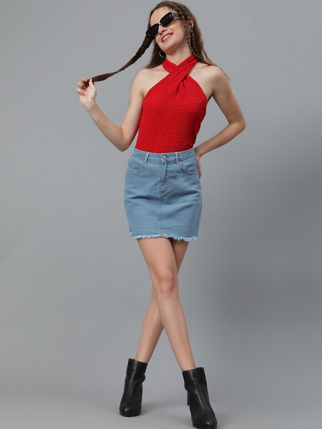 Kotty Self Design Halter Neck Regular Top