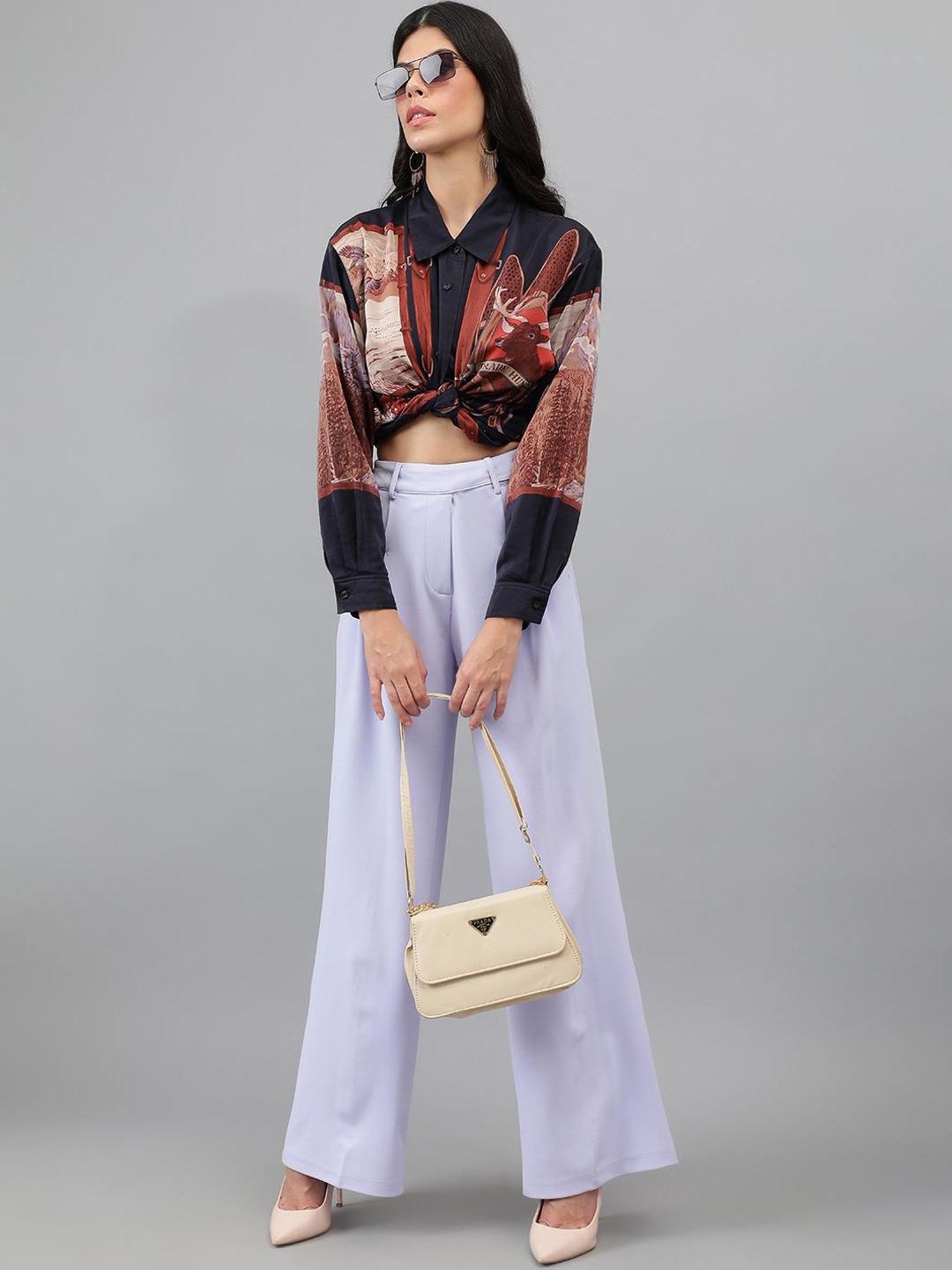 Kotty Women Purple Relaxed Straight Leg Straight Fit Easy Wash Pleated Trousers