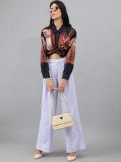 Kotty Women Purple Relaxed Straight Leg Straight Fit Easy Wash Pleated Trousers