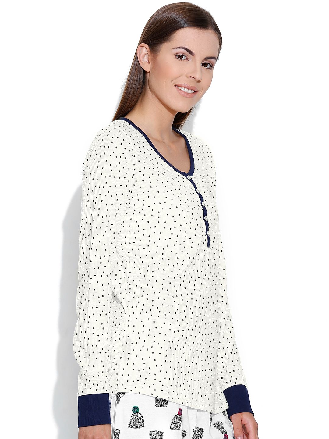 Kotty Off-White Printed Lounge Top