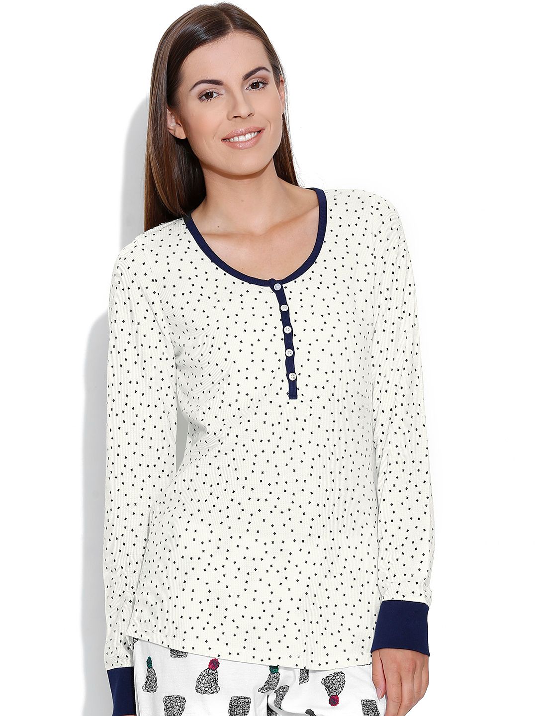 Kotty Off-White Printed Lounge Top