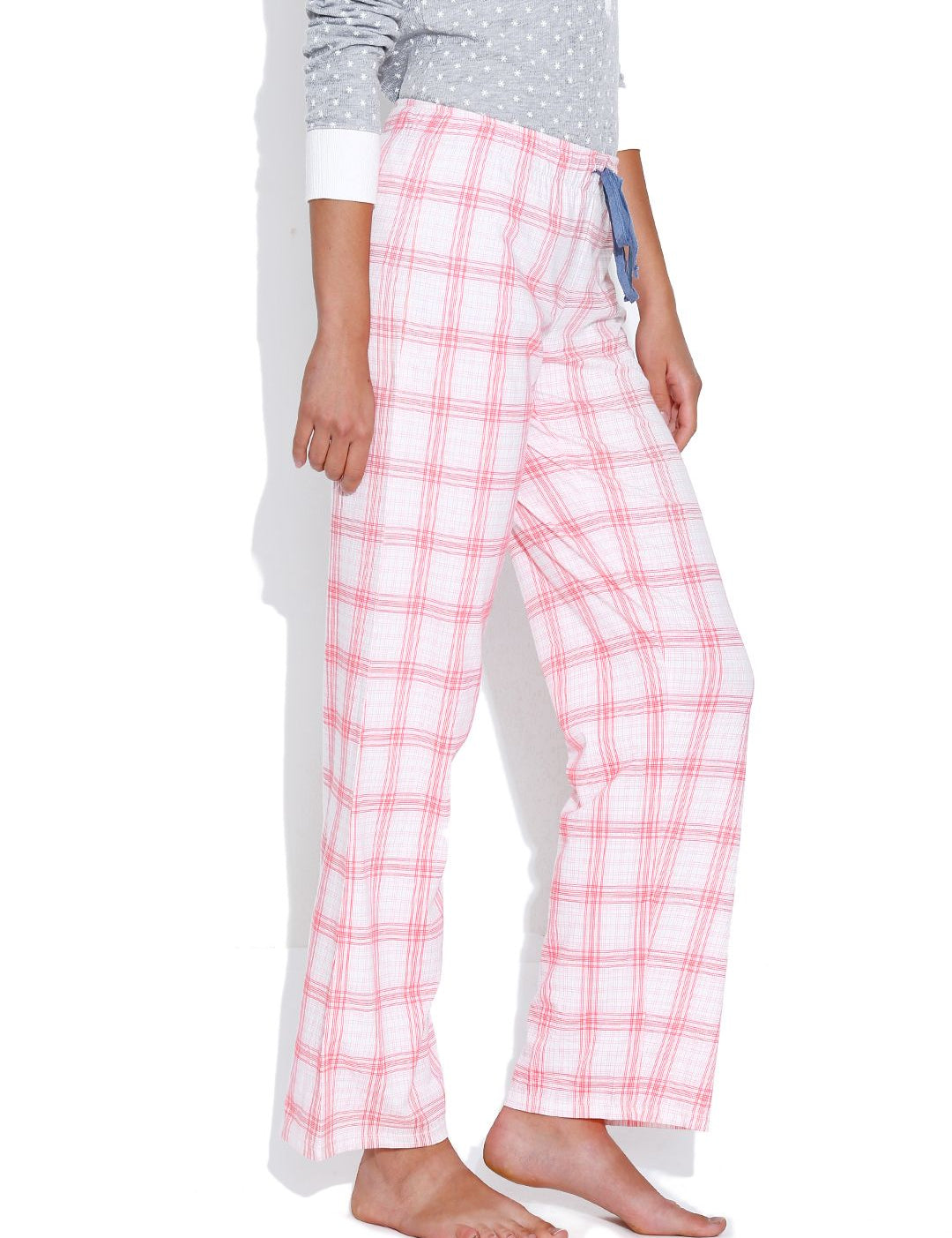Kotty Off-White & Pink Checked Lounge Pants KTTPAIZAMA09