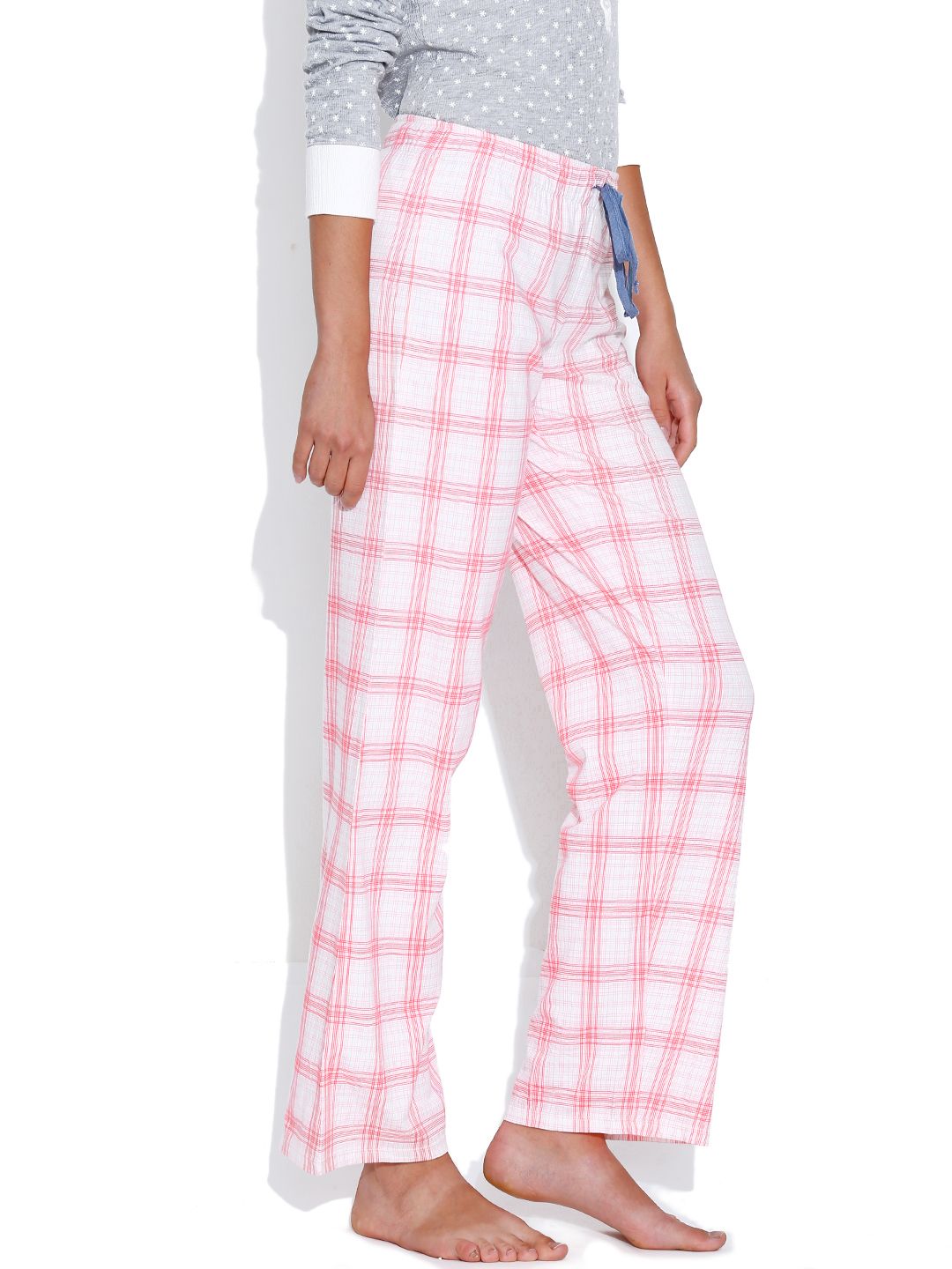 Kotty Off-White & Pink Checked Lounge Pants KTTPAIZAMA09