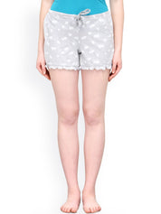 Kotty Grey & White Printed Lounge Shorts KTTSLEEPSHORTS52