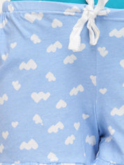 Kotty Blue & White Printed Lounge Shorts KTTSLEEPSHORTS53