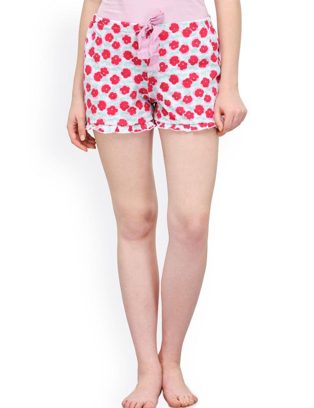 Kotty Red & White Floral Print Lounge Shorts KTTSLEEPSHORTS54