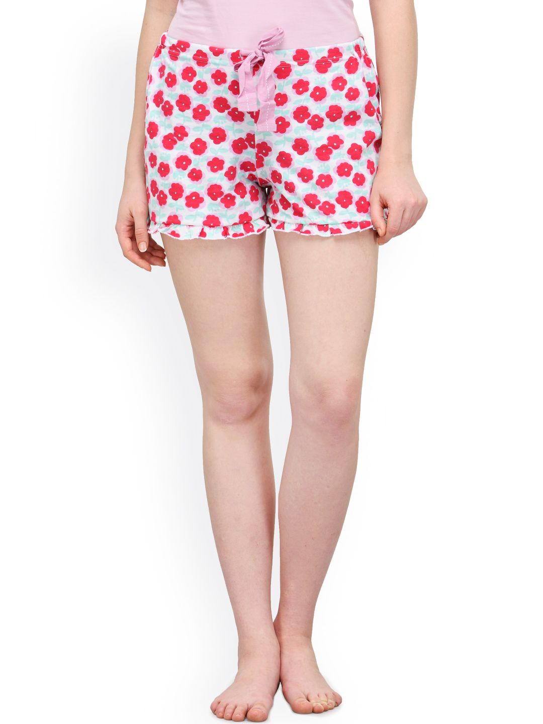 Kotty Red & White Floral Print Lounge Shorts KTTSLEEPSHORTS54
