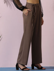 Kotty Women Solid Relaxed Straight Fit High-Rise Easy Wash Pleated Trousers