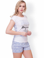 Kotty Womens White and blue Printed lounge set