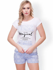 Kotty Womens White and blue Printed lounge set