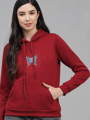 Kotty Women Maroon Printed Hooded Sweatshirt