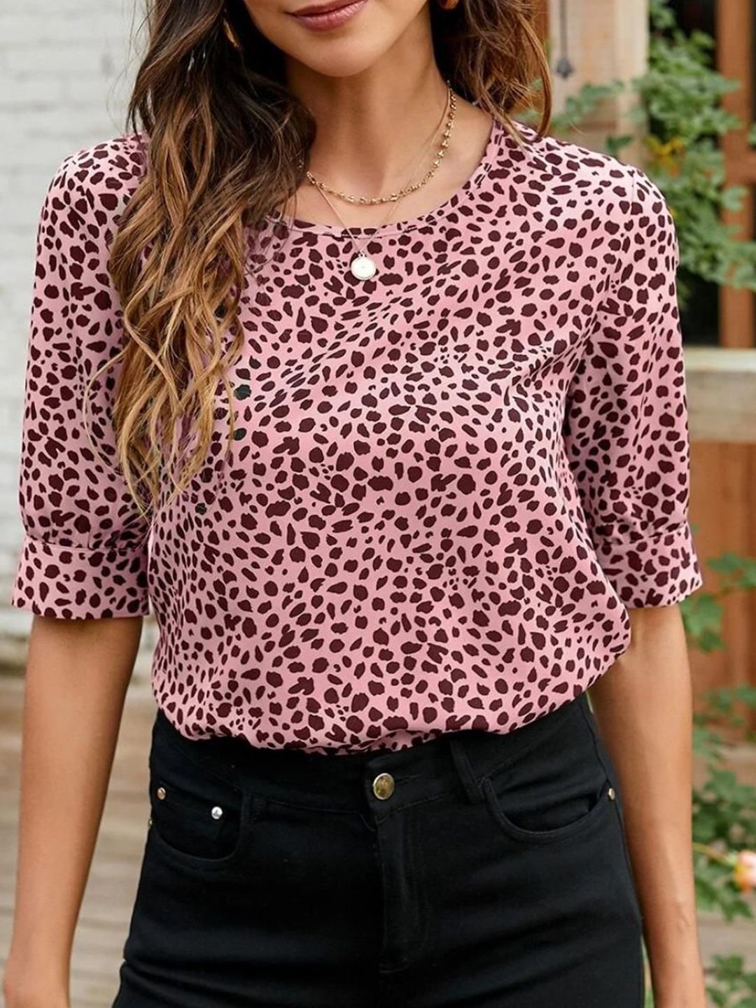 Kotty Animal Skin Printed Round Neck Top